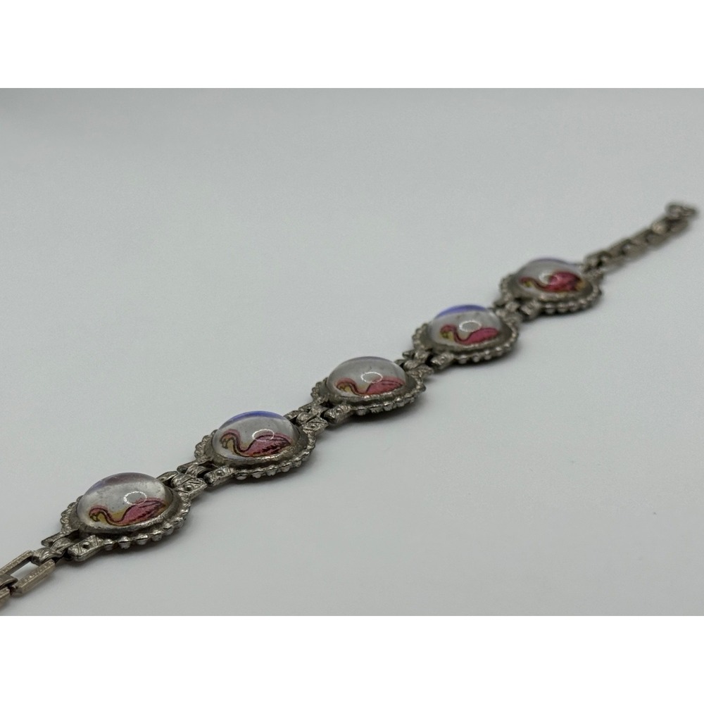 Vintage Pink Flamingo Butterfly Wing Silver Tone Bracelet - Picture 13 of 16